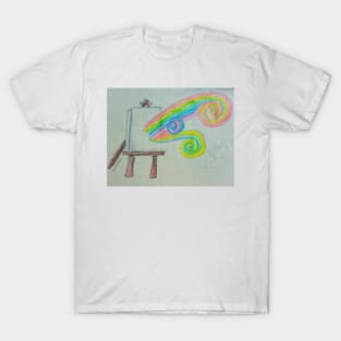 Exploding Rainbow paint swirls from canvas T-Shirt